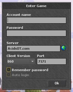 Photo showing OTClient configuration to connect to acidsot.